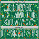 Custom Kelly Green Orange-White Abstract Network Crackle Sublimation Soccer Uniform Jersey