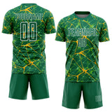 Custom Kelly Green Gold-White Abstract Network Crackle Sublimation Soccer Uniform Jersey