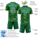 Custom Kelly Green Gold-White Abstract Network Crackle Sublimation Soccer Uniform Jersey