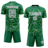 Custom Kelly Green Gray-White Abstract Network Crackle Sublimation Soccer Uniform Jersey