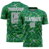 Custom Kelly Green Gray-White Abstract Network Crackle Sublimation Soccer Uniform Jersey