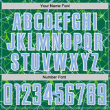Custom Kelly Green Light Blue-White Abstract Network Crackle Sublimation Soccer Uniform Jersey