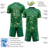 Custom Kelly Green-Cream Abstract Network Crackle Sublimation Soccer Uniform Jersey