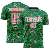 Custom Kelly Green Medium Pink-White Abstract Network Crackle Sublimation Soccer Uniform Jersey