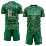 Custom Kelly Green Pink-White Abstract Network Crackle Sublimation Soccer Uniform Jersey