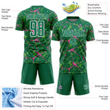 Custom Kelly Green Pink-White Abstract Network Crackle Sublimation Soccer Uniform Jersey