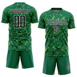 Custom Kelly Green Black-White Abstract Network Crackle Sublimation Soccer Uniform Jersey