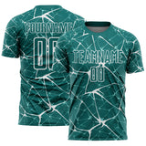 Custom Teal-White Abstract Network Crackle Sublimation Soccer Uniform Jersey