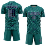 Custom Teal Navy-Gray Abstract Network Crackle Sublimation Soccer Uniform Jersey