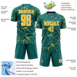Custom Teal Gold-White Abstract Network Crackle Sublimation Soccer Uniform Jersey