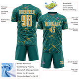 Custom Teal Old Gold-White Abstract Network Crackle Sublimation Soccer Uniform Jersey
