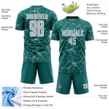 Custom Teal Gray-White Abstract Network Crackle Sublimation Soccer Uniform Jersey