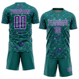 Custom Teal Purple-White Abstract Network Crackle Sublimation Soccer Uniform Jersey