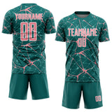 Custom Teal Medium Pink-White Abstract Network Crackle Sublimation Soccer Uniform Jersey