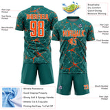 Custom Teal Orange-White Abstract Network Crackle Sublimation Soccer Uniform Jersey
