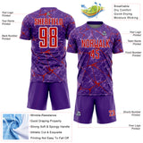 Custom Purple Red-White Abstract Network Crackle Sublimation Soccer Uniform Jersey