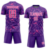Custom Purple Pink-White Abstract Network Crackle Sublimation Soccer Uniform Jersey