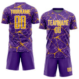 Custom Purple Gold-White Abstract Network Crackle Sublimation Soccer Uniform Jersey