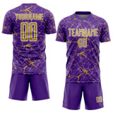 Custom Purple Old Gold-White Abstract Network Crackle Sublimation Soccer Uniform Jersey