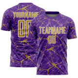 Custom Purple Old Gold-White Abstract Network Crackle Sublimation Soccer Uniform Jersey