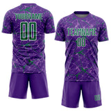 Custom Purple Kelly Green-White Abstract Network Crackle Sublimation Soccer Uniform Jersey