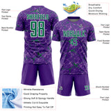 Custom Purple Kelly Green-White Abstract Network Crackle Sublimation Soccer Uniform Jersey