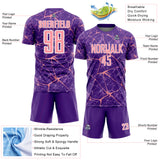 Custom Purple Medium Pink-White Abstract Network Crackle Sublimation Soccer Uniform Jersey
