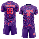 Custom Purple Neon Pink-White Abstract Network Crackle Sublimation Soccer Uniform Jersey