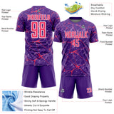 Custom Purple Neon Pink-White Abstract Network Crackle Sublimation Soccer Uniform Jersey