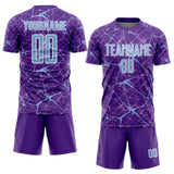 Custom Purple Light Blue-White Abstract Network Crackle Sublimation Soccer Uniform Jersey