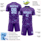 Custom Purple Light Blue-White Abstract Network Crackle Sublimation Soccer Uniform Jersey