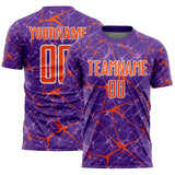 Custom Purple Orange-White Abstract Network Crackle Sublimation Soccer Uniform Jersey