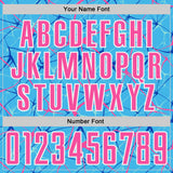 Custom Sky Blue Pink-White Abstract Network Crackle Sublimation Soccer Uniform Jersey