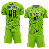 Custom Neon Green Black-White Abstract Network Crackle Sublimation Soccer Uniform Jersey