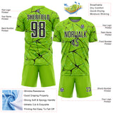 Custom Neon Green Black-White Abstract Network Crackle Sublimation Soccer Uniform Jersey