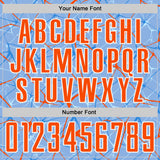 Custom Light Blue Orange-White Abstract Network Crackle Sublimation Soccer Uniform Jersey