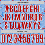 Custom Light Blue Red-White Abstract Network Crackle Sublimation Soccer Uniform Jersey