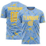 Custom Light Blue Yellow-White Abstract Network Crackle Sublimation Soccer Uniform Jersey