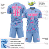 Custom Light Blue Pink-White Abstract Network Crackle Sublimation Soccer Uniform Jersey