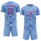 Custom Light Blue Purple-White Abstract Network Crackle Sublimation Soccer Uniform Jersey