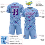 Custom Light Blue Purple-White Abstract Network Crackle Sublimation Soccer Uniform Jersey