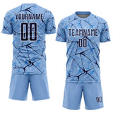 Custom Light Blue Navy-White Abstract Network Crackle Sublimation Soccer Uniform Jersey