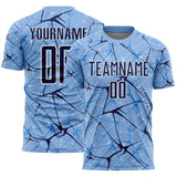 Custom Light Blue Navy-White Abstract Network Crackle Sublimation Soccer Uniform Jersey
