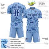 Custom Light Blue Royal-White Abstract Network Crackle Sublimation Soccer Uniform Jersey