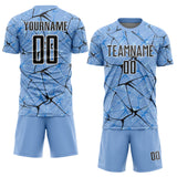 Custom Light Blue Black-White Abstract Network Crackle Sublimation Soccer Uniform Jersey