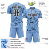 Custom Light Blue Black-White Abstract Network Crackle Sublimation Soccer Uniform Jersey