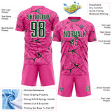 Custom Pink Green-White Abstract Network Crackle Sublimation Soccer Uniform Jersey