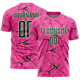 Custom Pink Green-White Abstract Network Crackle Sublimation Soccer Uniform Jersey