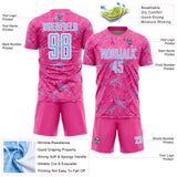 Custom Pink Light Blue-White Abstract Network Crackle Sublimation Soccer Uniform Jersey