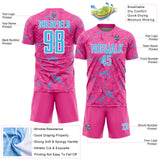 Custom Pink Sky Blue-White Abstract Network Crackle Sublimation Soccer Uniform Jersey
